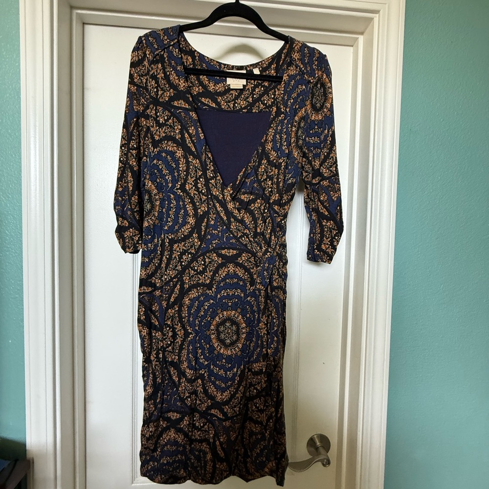 Anthropologie Gold Tan V-neck Sheath Dress